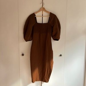 Oak & Fort linen smocked midi dress